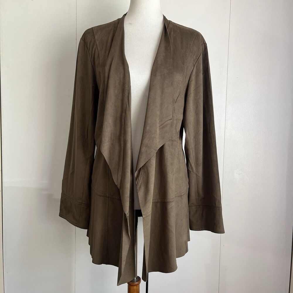 Simply Noelle Faux Suede Waterfall Open Cardigan Jacket Size XXL Taupe